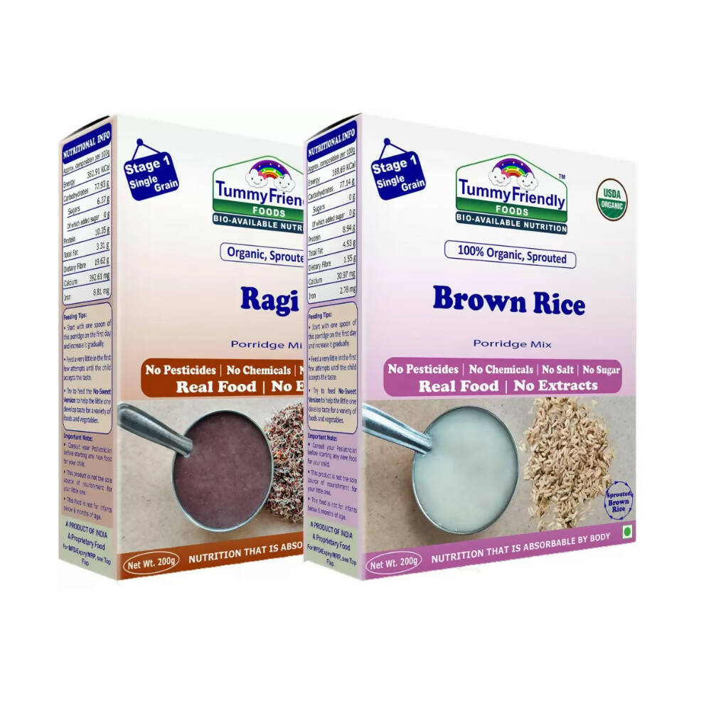 TummyFriendly Foods Certified Stage1 Ragi, Brown Rice Porridge Mixes