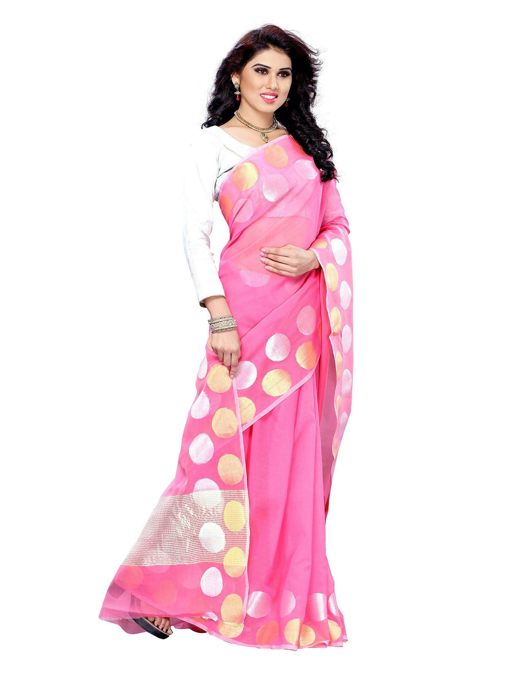 Mimosa Women Cotton Art Light Pink Saree
