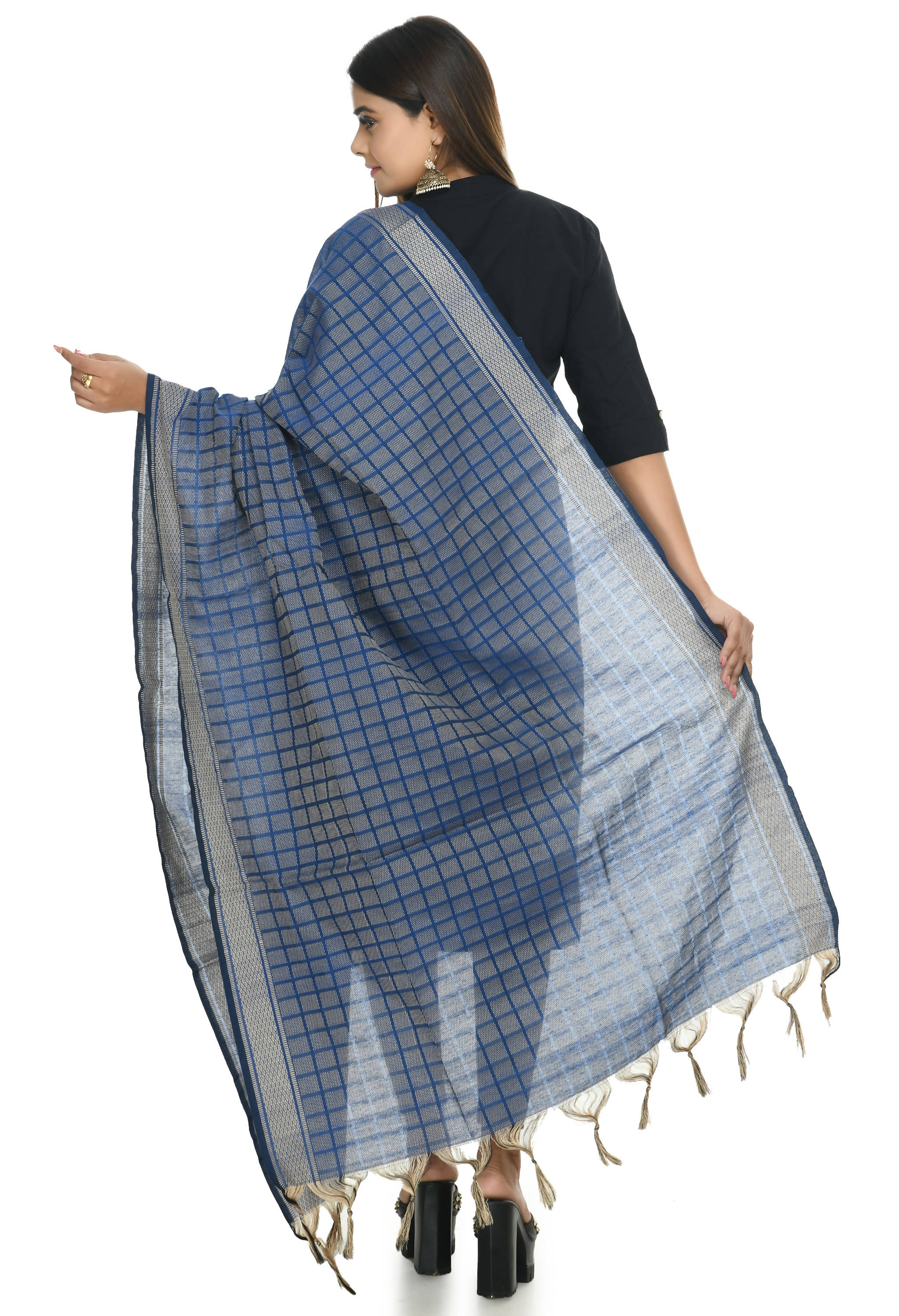 Mominos Fashion Moeza Handloom Cotton Blue Dupatta For Women