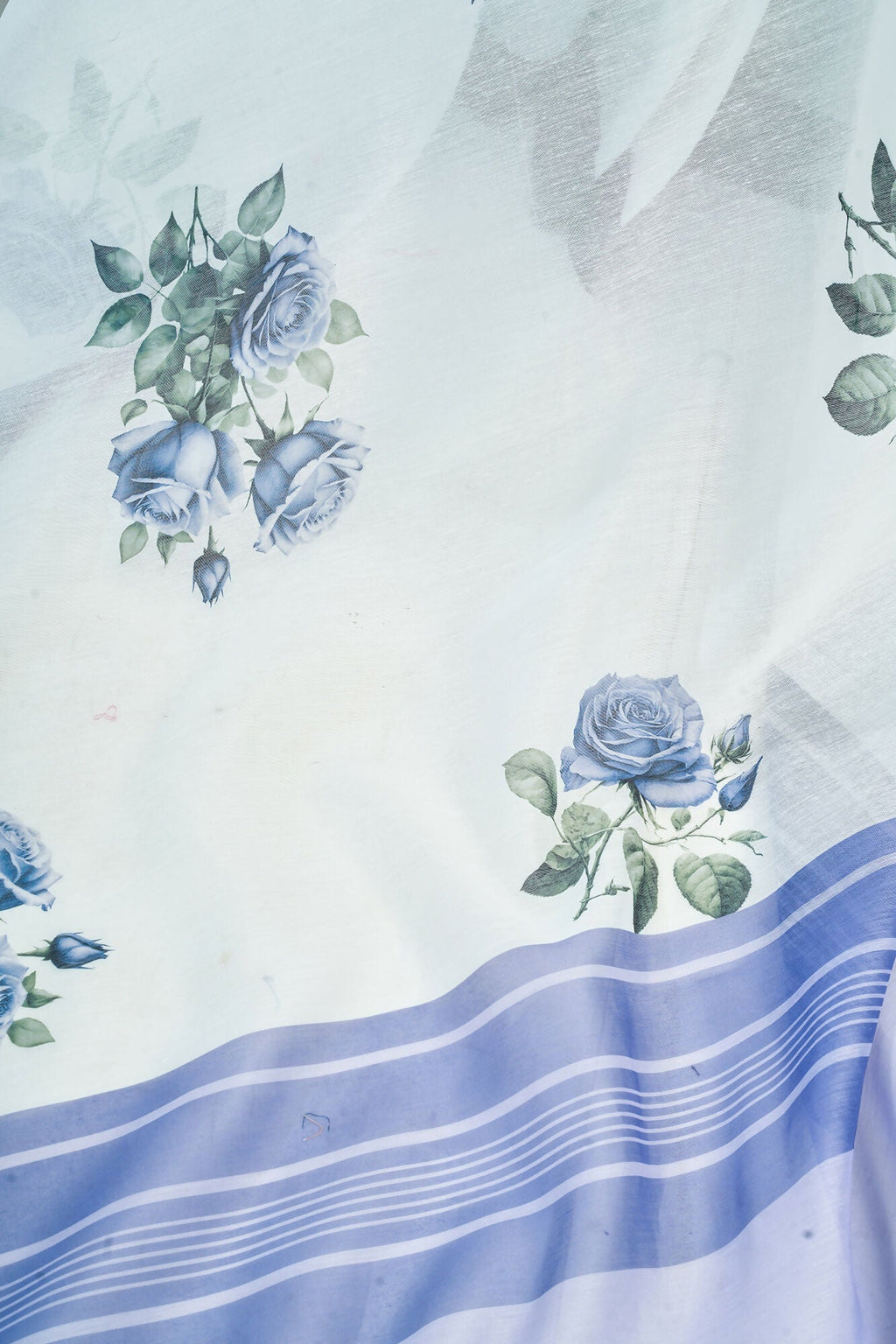 Vastranavya Blue Digital Printed Linen Ready To Wear Designer Saree with Unstitched Blouse