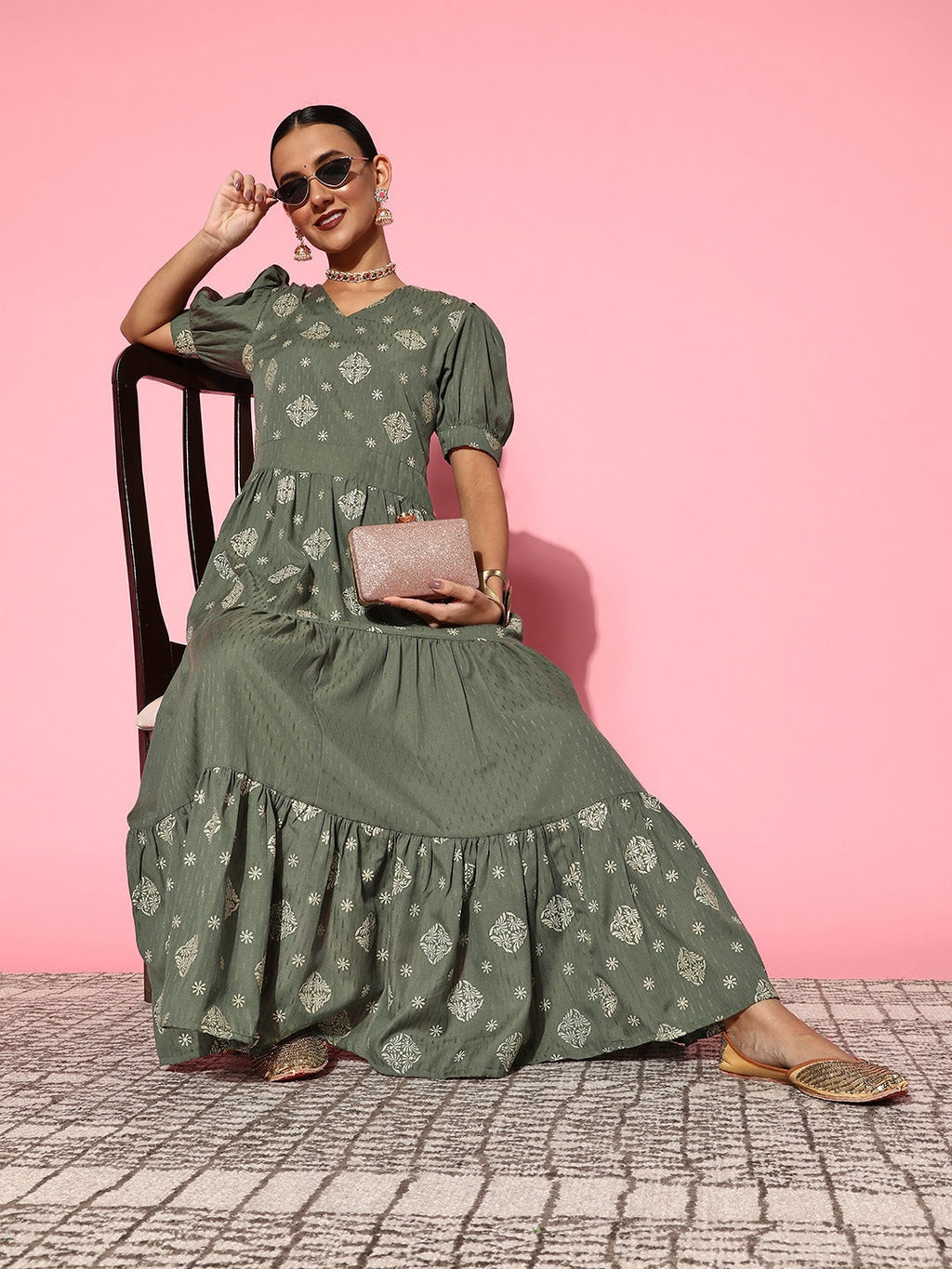 Yufta Olive Green Maxi Dress