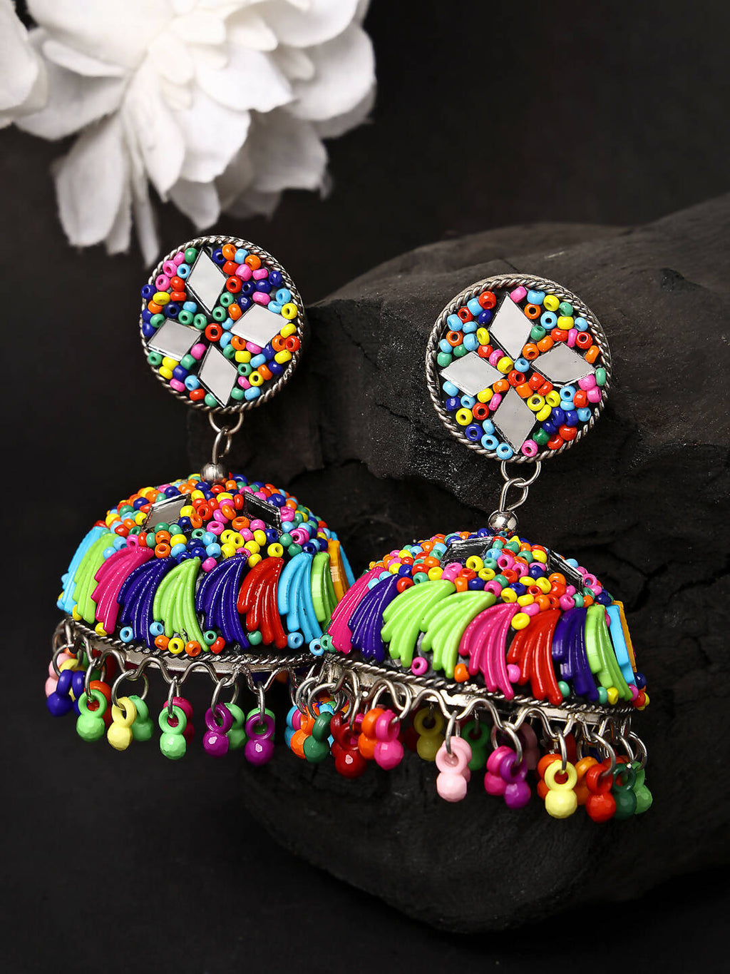NVR Women Multi Color Artificial Beads Brass-Plated Jhumka Earrings