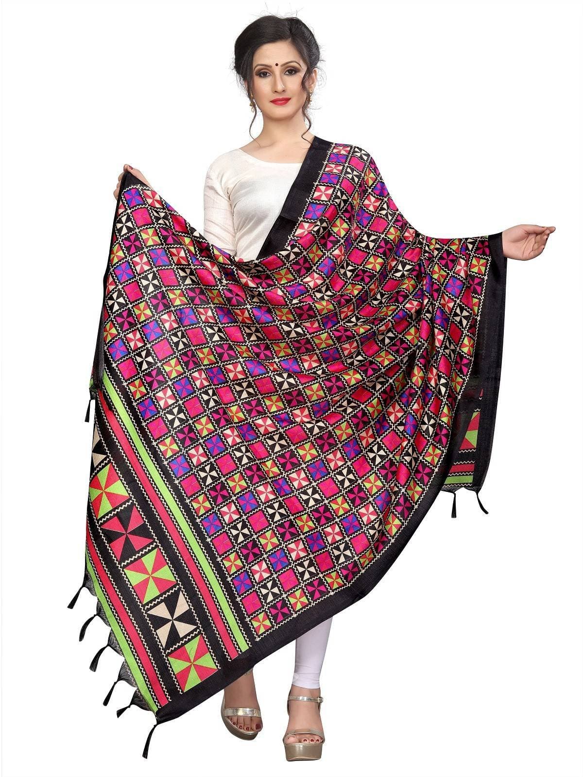 Vamika Multi coloured Printed Khadi Bhagalpuri Latest Traditional Dupatta