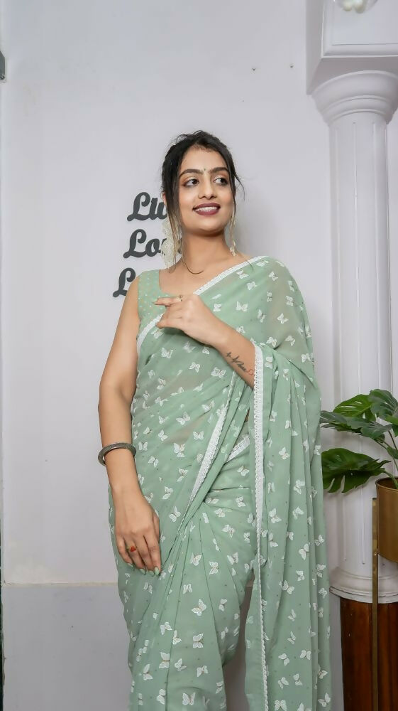 Vamsee Patangiyu Pista Green Georgette Saree