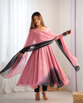 Lorenvalley Women Pure Soft Faux Georgette Colorful Padding Anarkali Kurta Pant With Dupatta Set - Onionpink