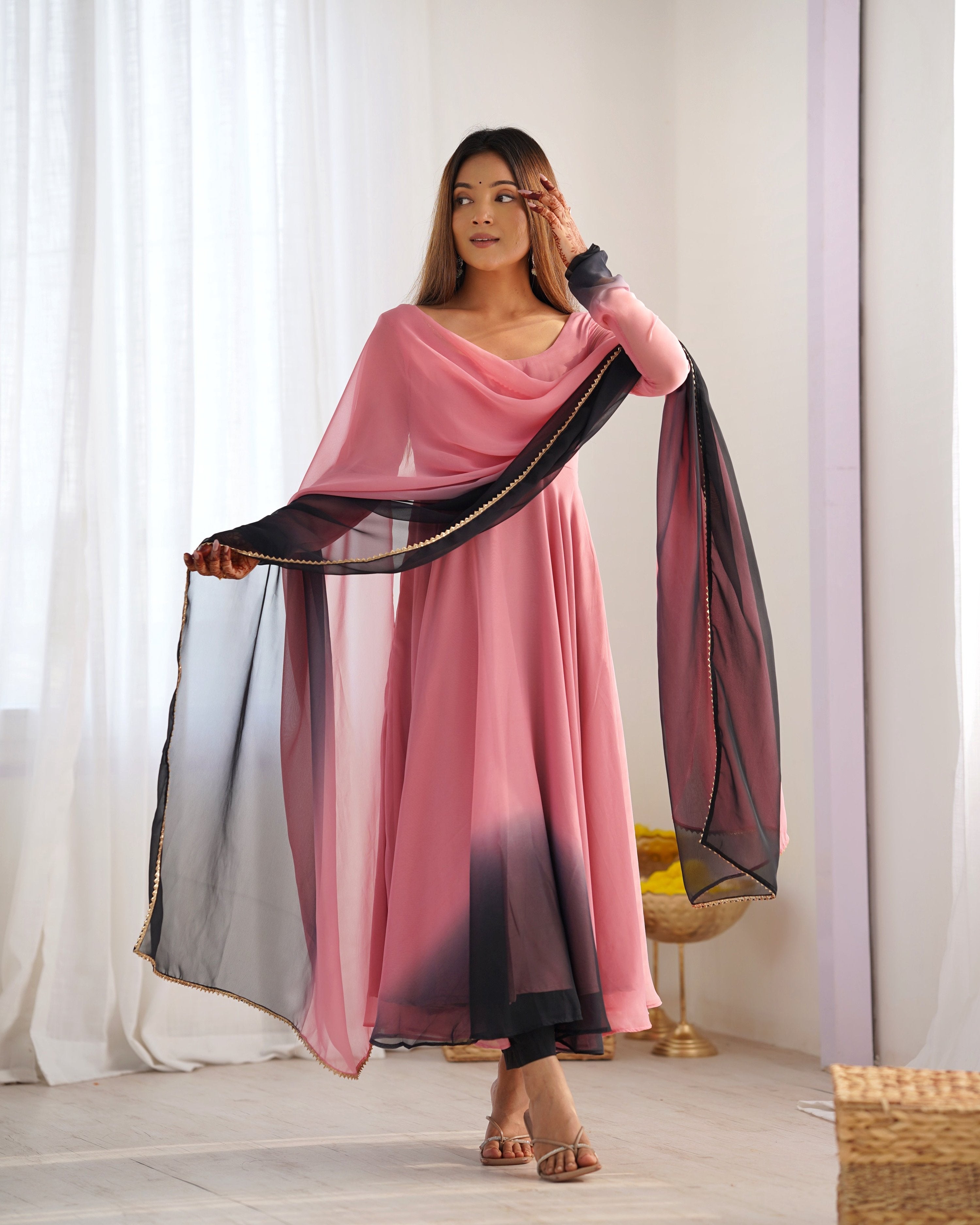 Evanik Onion Pink Pure Soft Georgette Colorful Padding Anarkali Suit