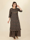 Aramya Straight Soft Cotton Ajrakh Print Women's Kurta Set - Green