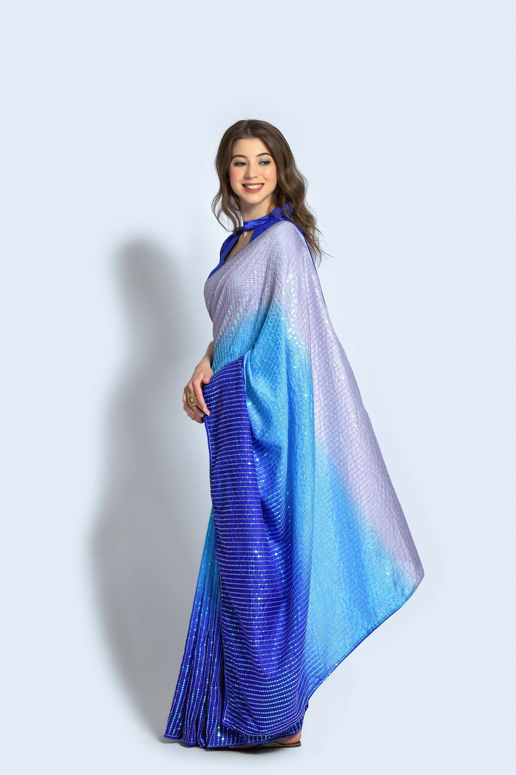 Vegaa Fashion Blue Vichitra Silk Embroidered Party Wear Saree