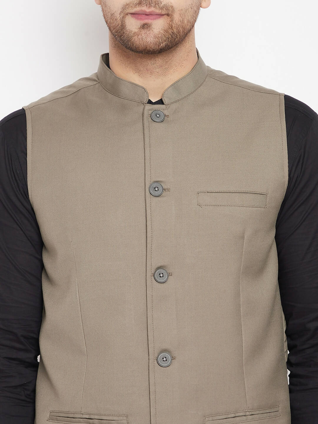 Even Apparels Beige Merino Men Woven Nehru Jacket