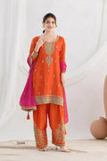 Anaita Orange Chinon Readymade Suit with Embroidery Coding & Sequence Work