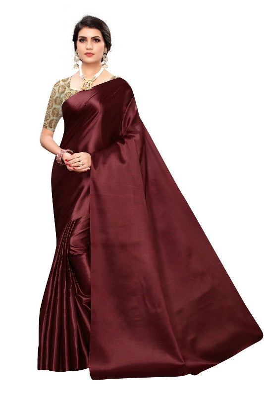 Vamika Maroon Satin Designer Saree (DUST MAROON)
