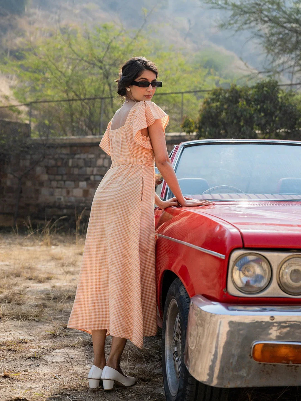 Yufta Orange Checked Dress