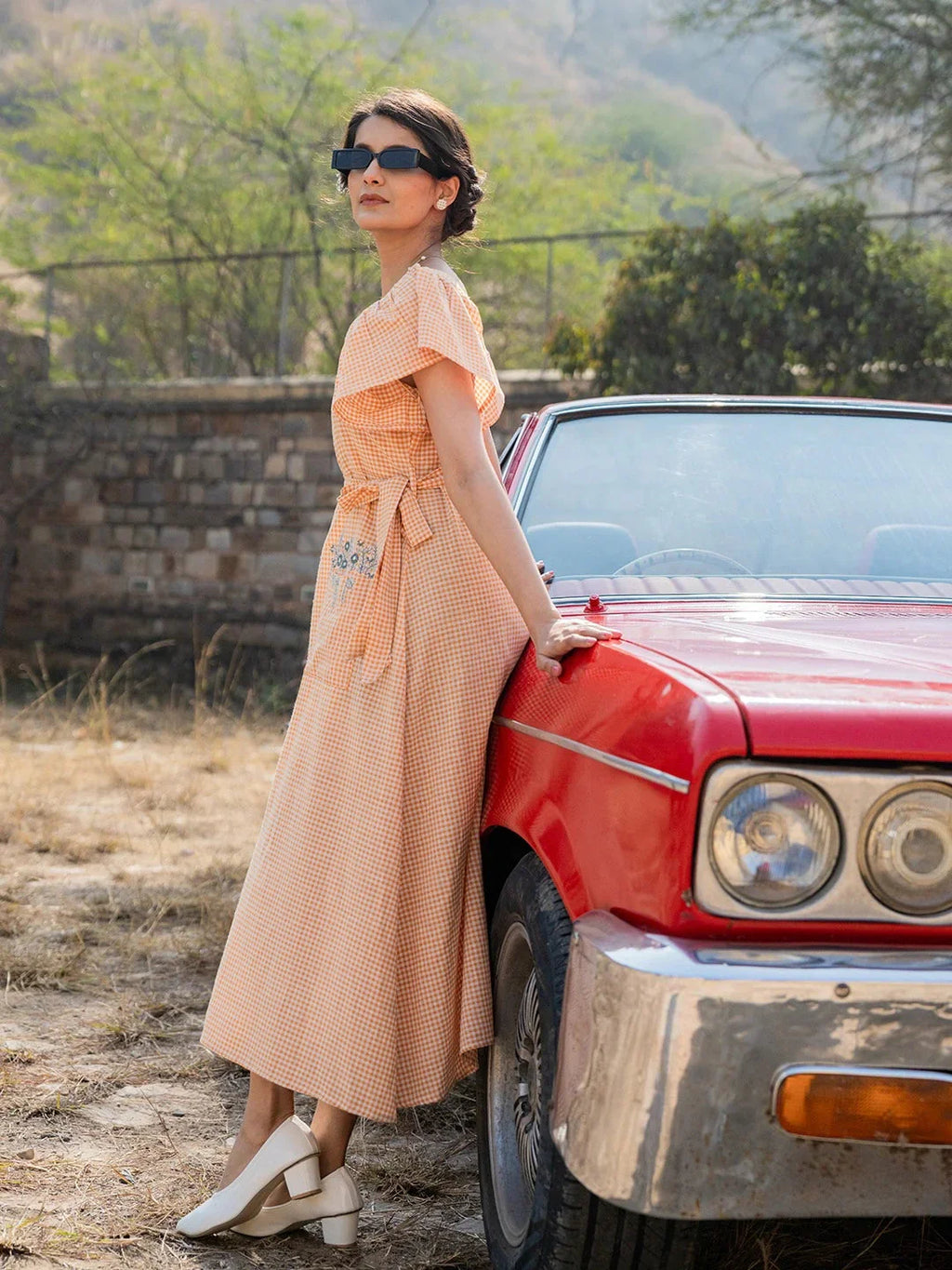 Yufta Orange Checked Dress
