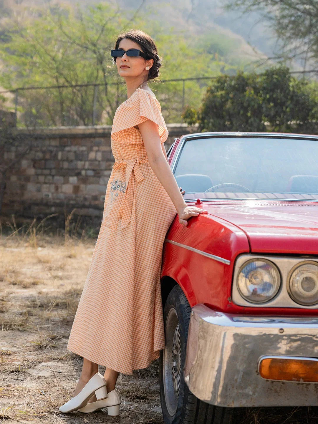 Yufta Orange Checked Dress