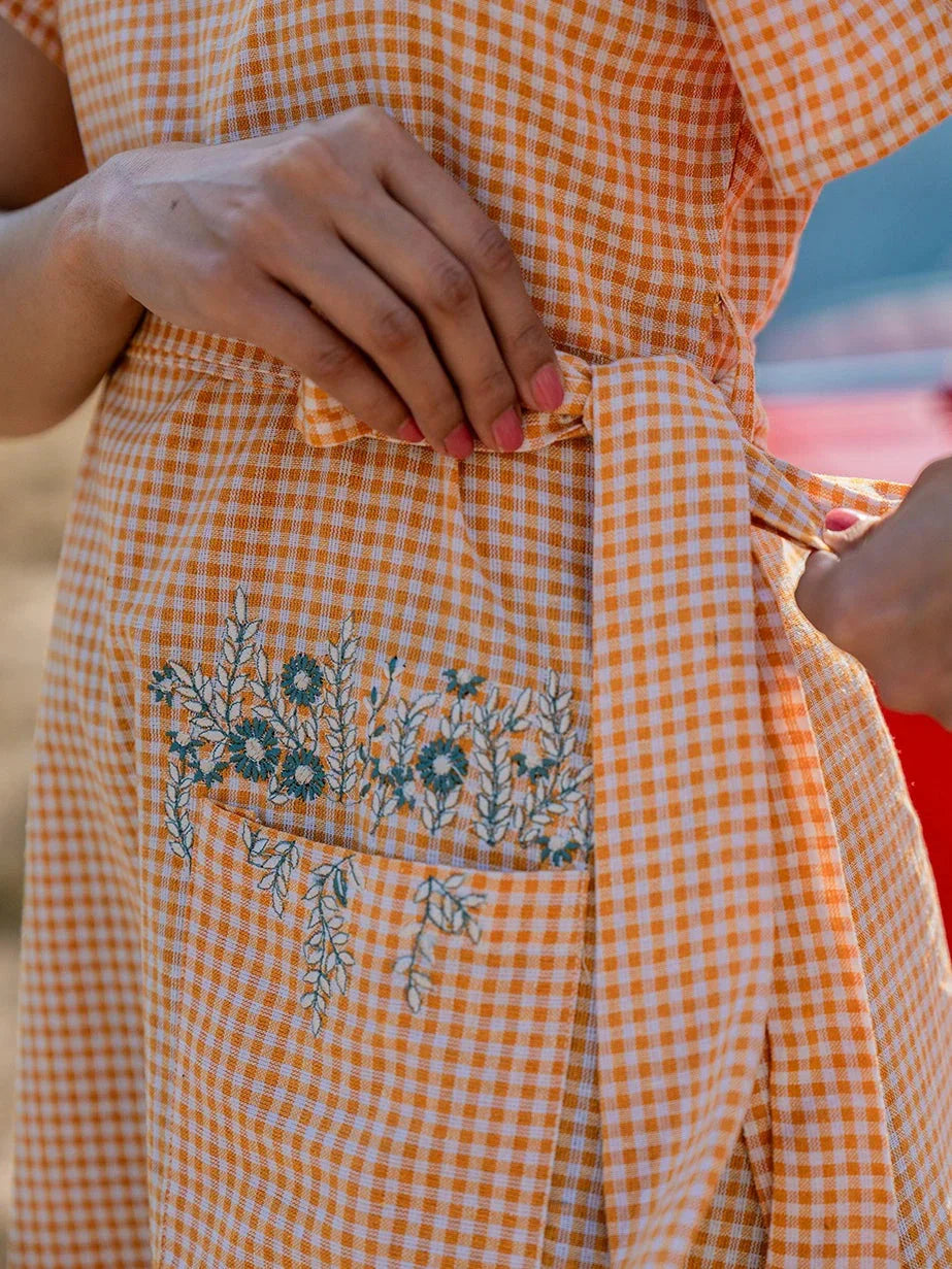 Yufta Orange Checked Dress