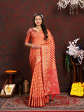 Lorenvalley Fashion Orange Organza Silk Woven Design with Rich Meenakari Weaving Pallu Saree