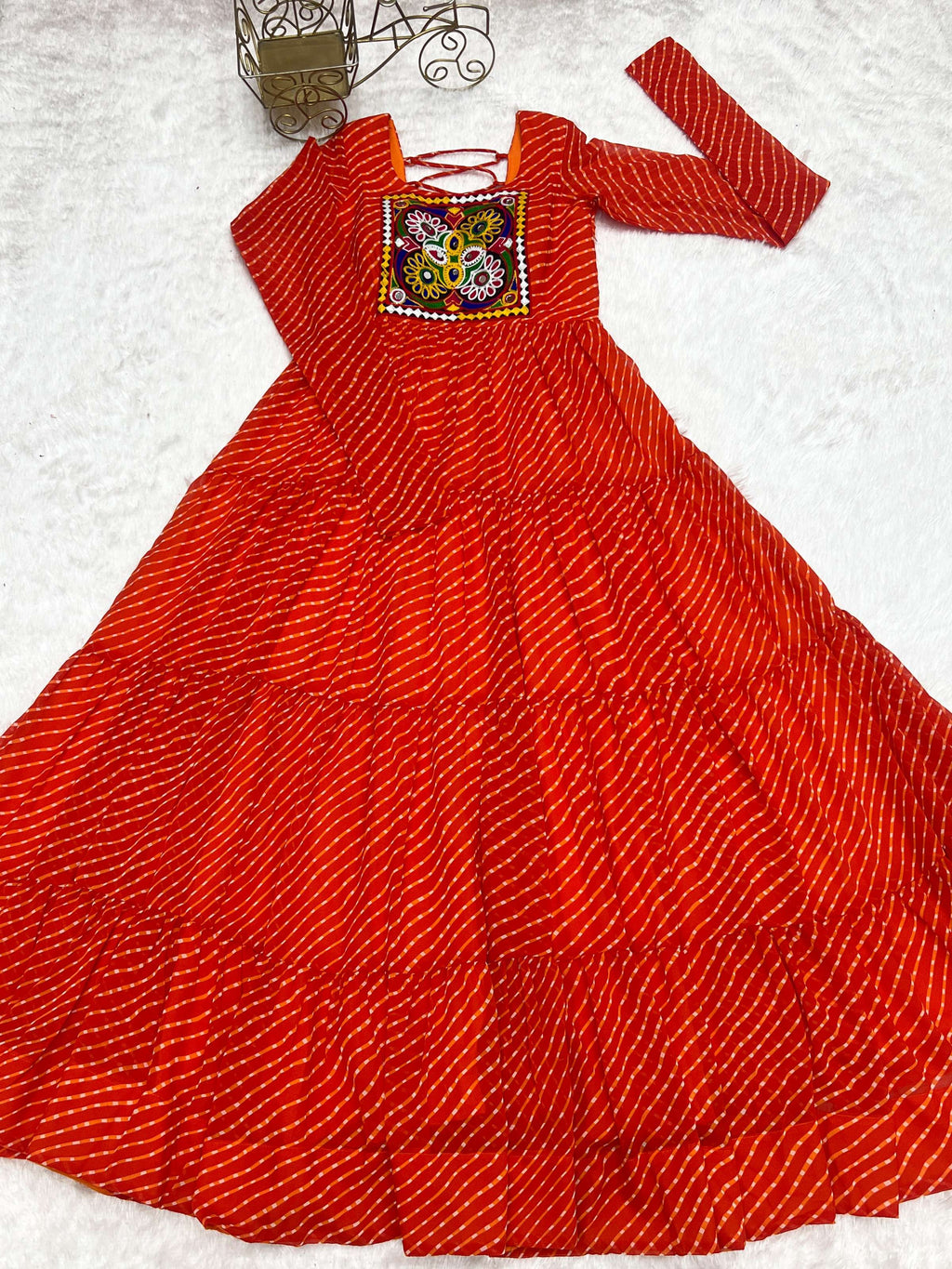 Lorenvalley Fashion Women Pure Soft Faux Georgette Leheriya Print Anarkali Gown