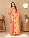 Lorenvalley Fashion Orange Soft Paithani Silk Woven Design Rich Zari Meenakari Weaving Saree