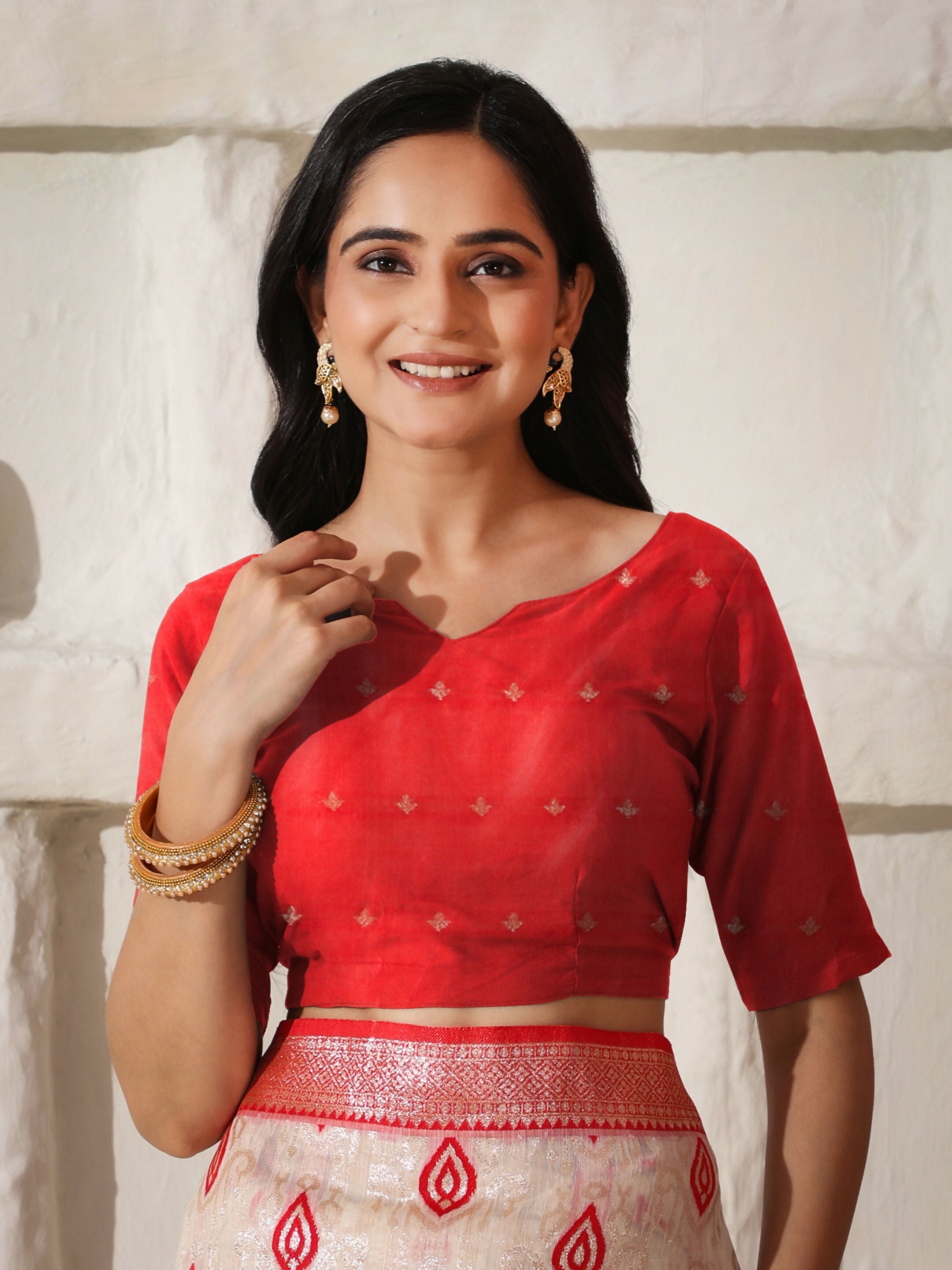Shree Shyam Fashion Linen Cotton Red & White Saree
