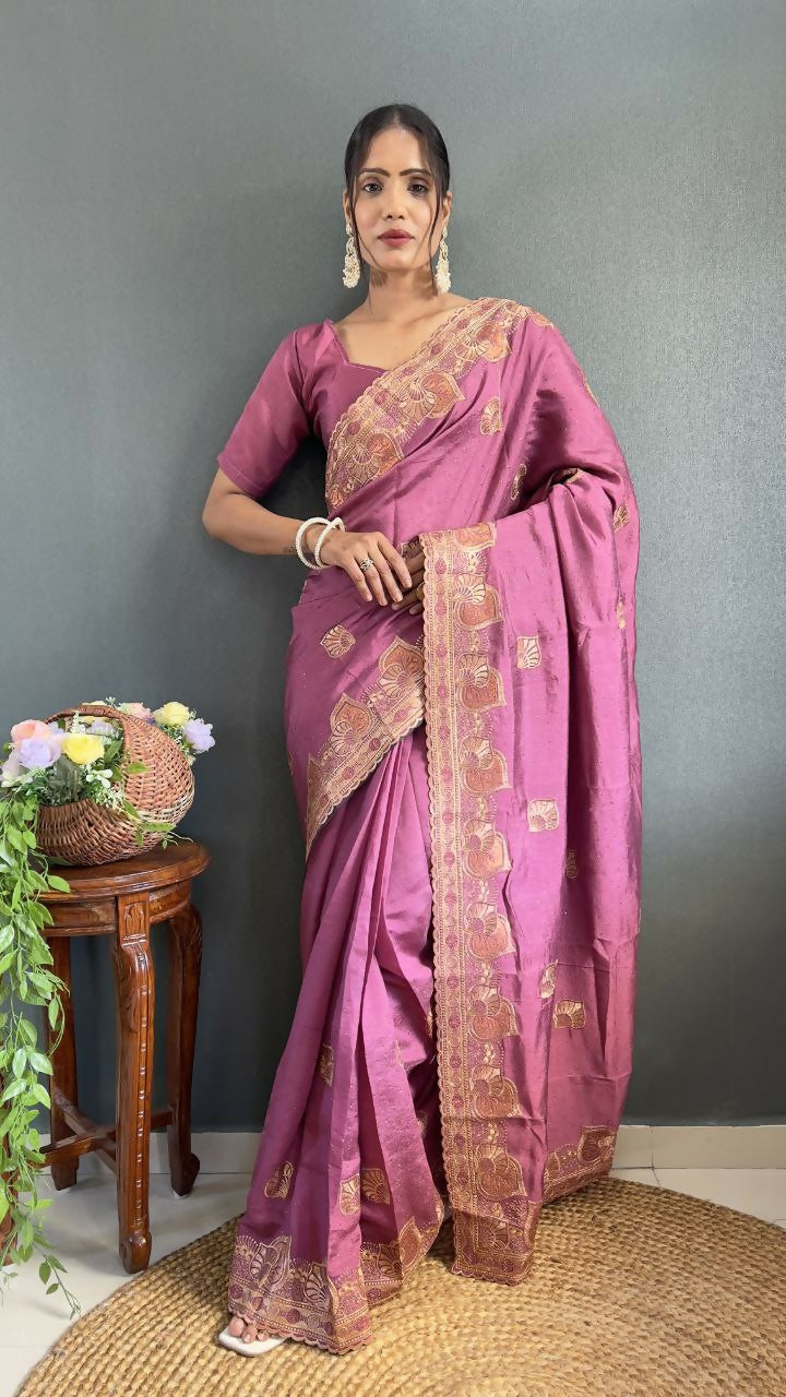 Vastranavya Mauve Vichitra Silk Zari with Swarovski Work Ready to Wear Saree