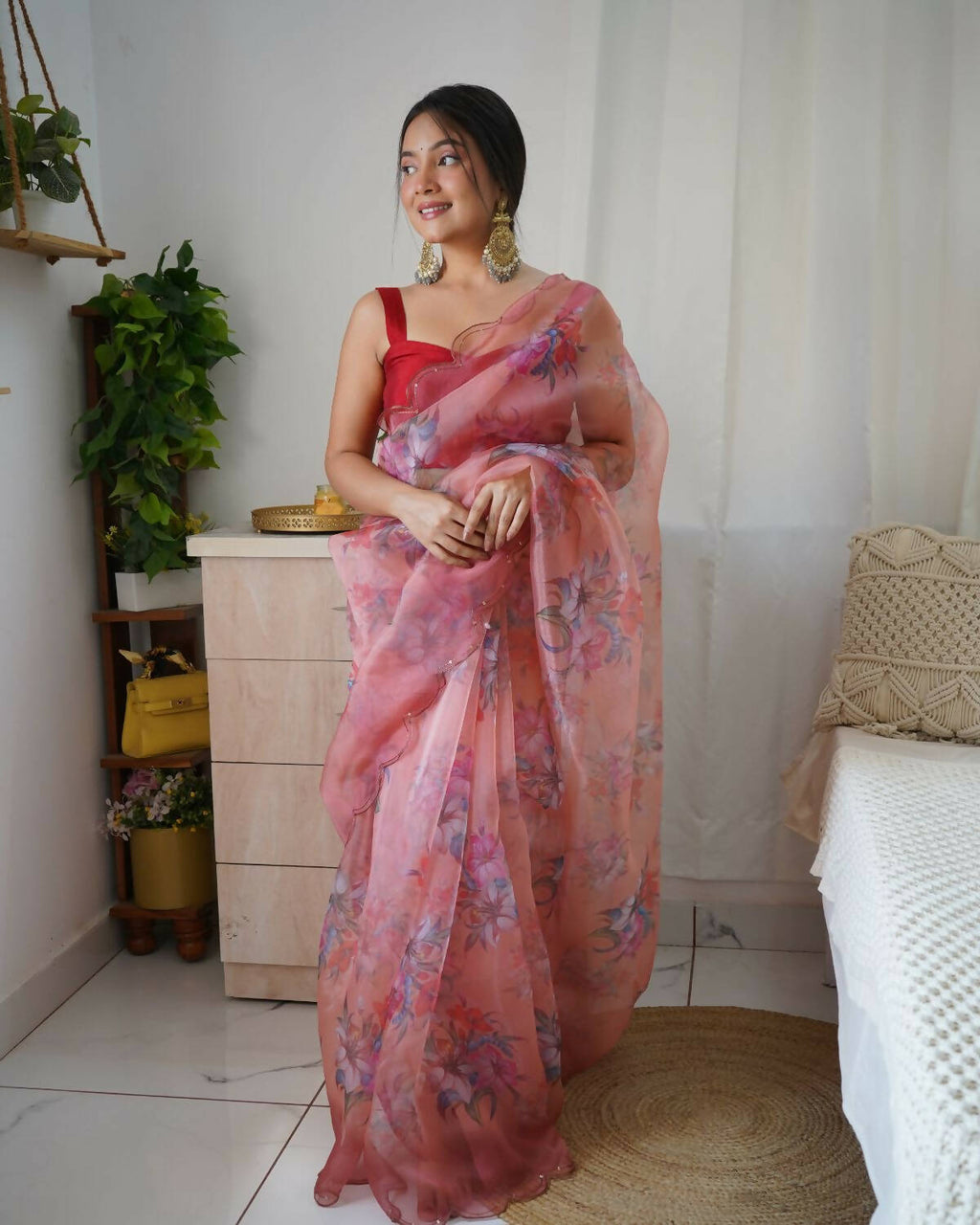 Vamsee Peach Organza Saree