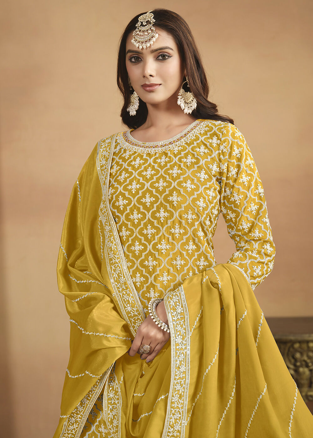 Chinnon Yellow Multicolor Embroidered Lehenga Style Suit - Emponline