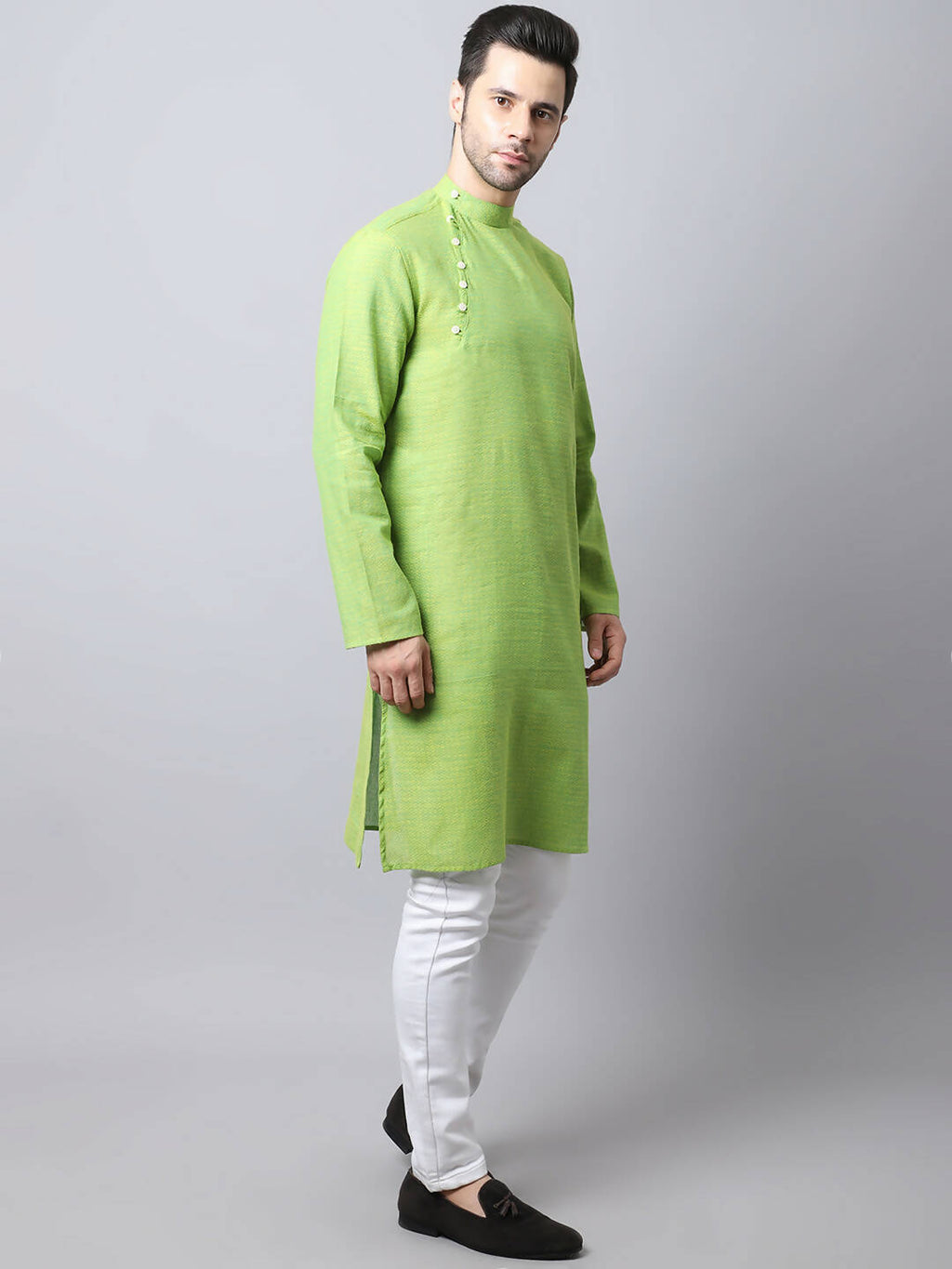 Even Apparels Green Pure Cotton Men's Kurta With Side Placket (SLD1193)
