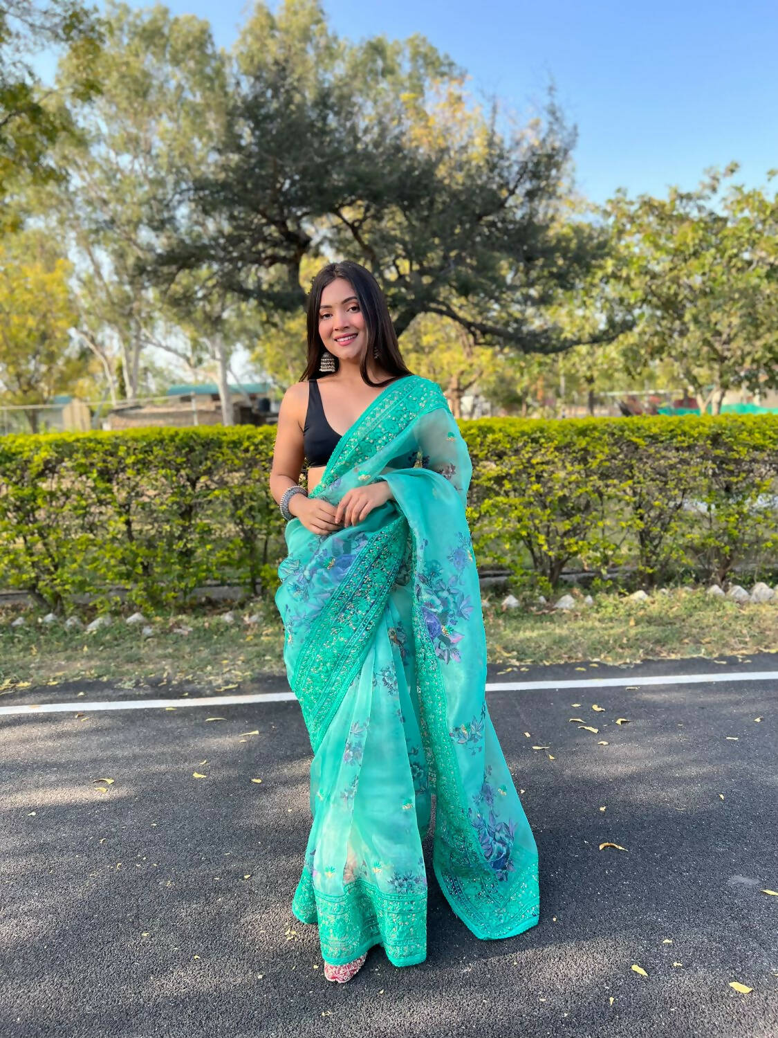 Vamsee Sea Green Organza Saree