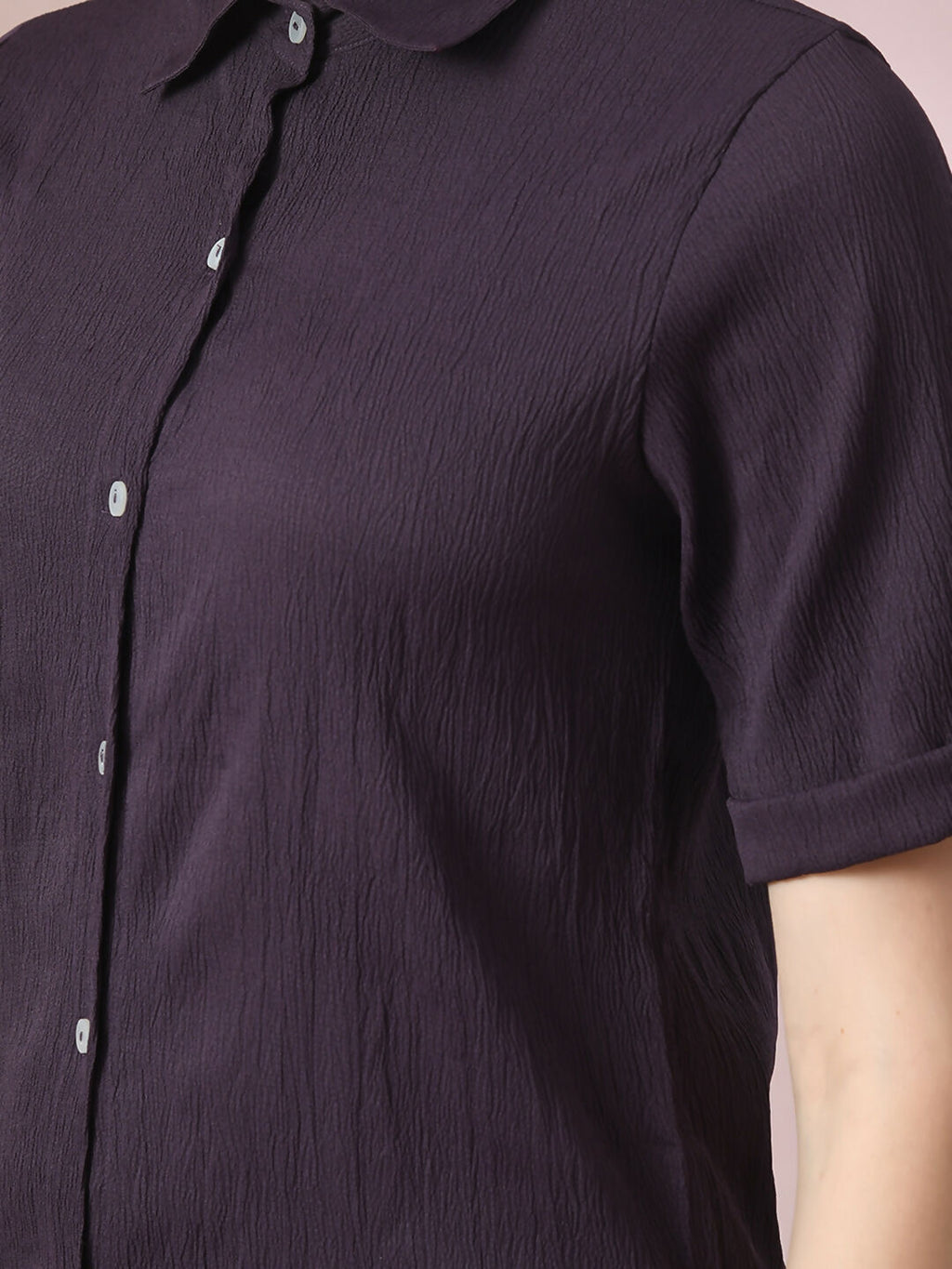 Myshka Women's Violet Solid Shirt Collar Party Shirt With Shorts Co-ord set