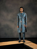Deep Blue Hand Embroidered Indowestern Sherwani by Hilo Design