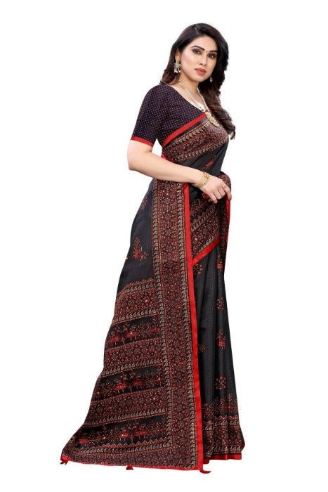 Vamika Black Mirror Work With Jhalar Khadi Silk Saree (AASHI BLACK)
