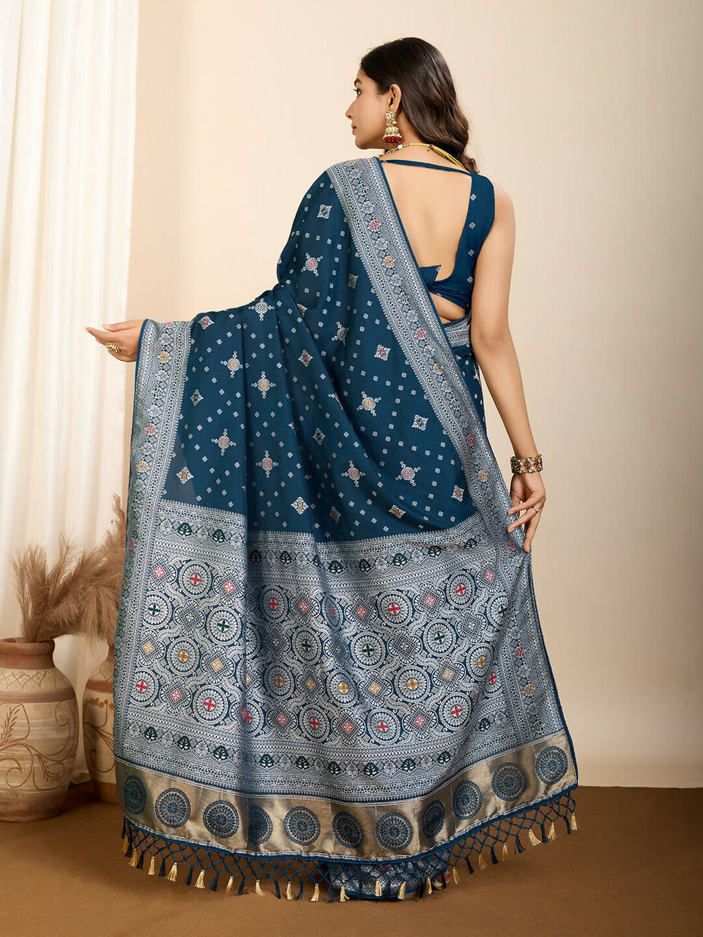 Teal Blue Soft Silk Woven Meenakari Designer Saree - Vedanti