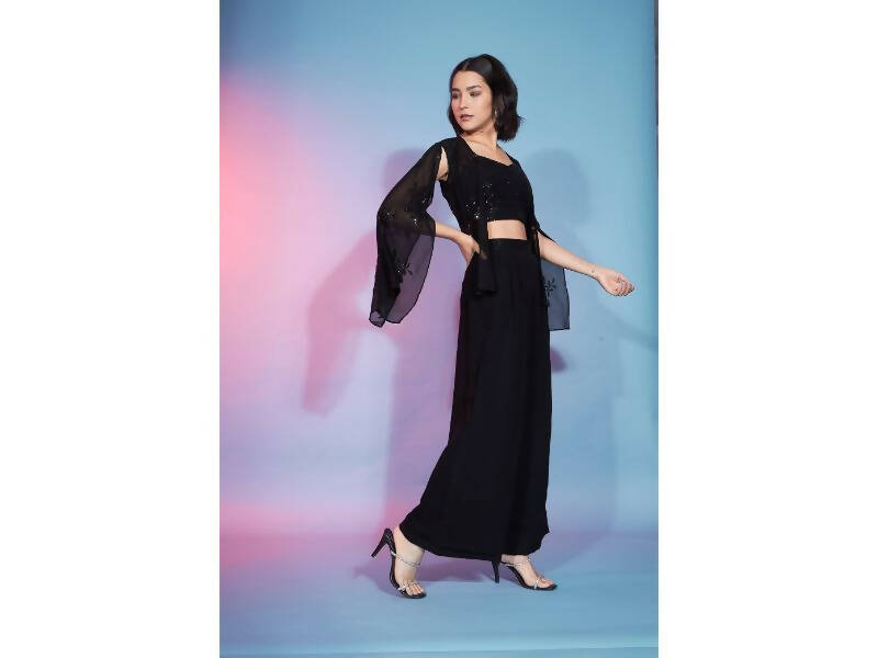 Black Georgette Sequence With Thread Designer Co-Ord Set - Flory
