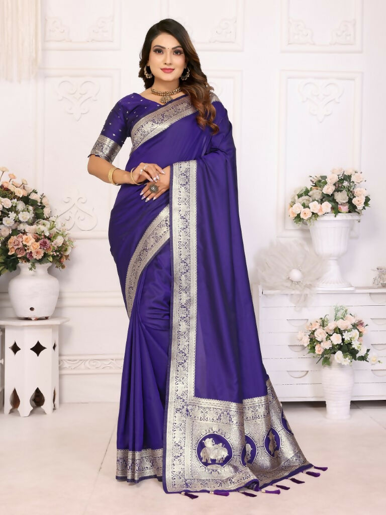 Anaita Purple Banarasi Silk With Beautiful Gala Weaving Saree With Blouse