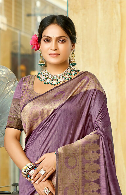 Sangam Prints Purple Assam Silk Woven Work Traditional Saree