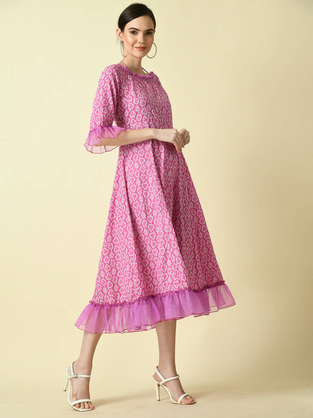 Myshka Women's Pink Empire Printed Dress