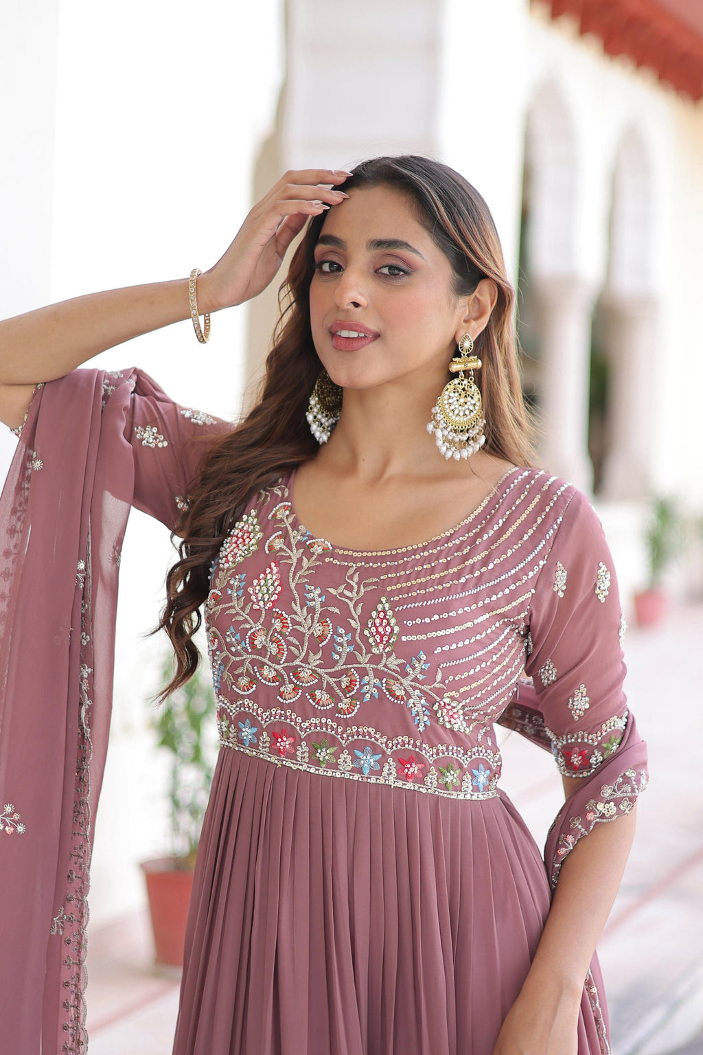 Joban Fashion Peach Readymade Kurta Set With Sequence embroidery Work