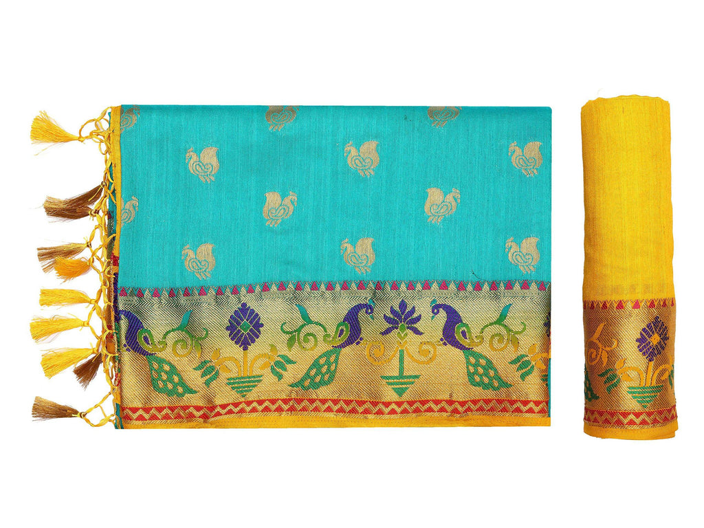 Mimosa Women's Turquoise Kanchipuram Silk Saree