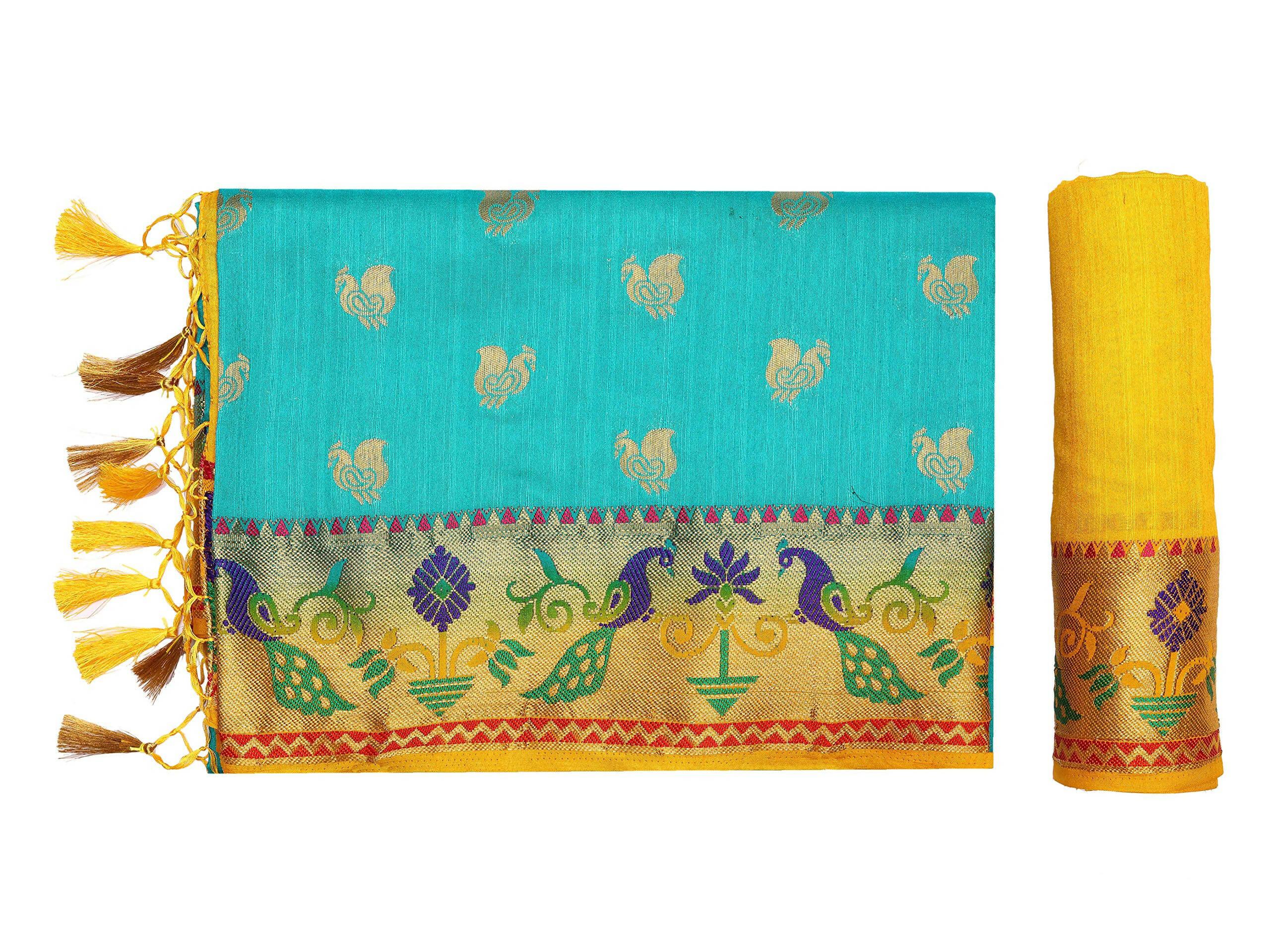 Mimosa Women's Turquoise Kanchipuram Silk Saree