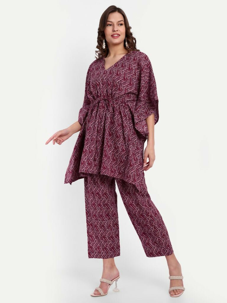 Alvano Printed Kaftan Kurti with Pant Set