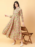 Joban Fashion Beige Cotton Printed & Hand Work Dress