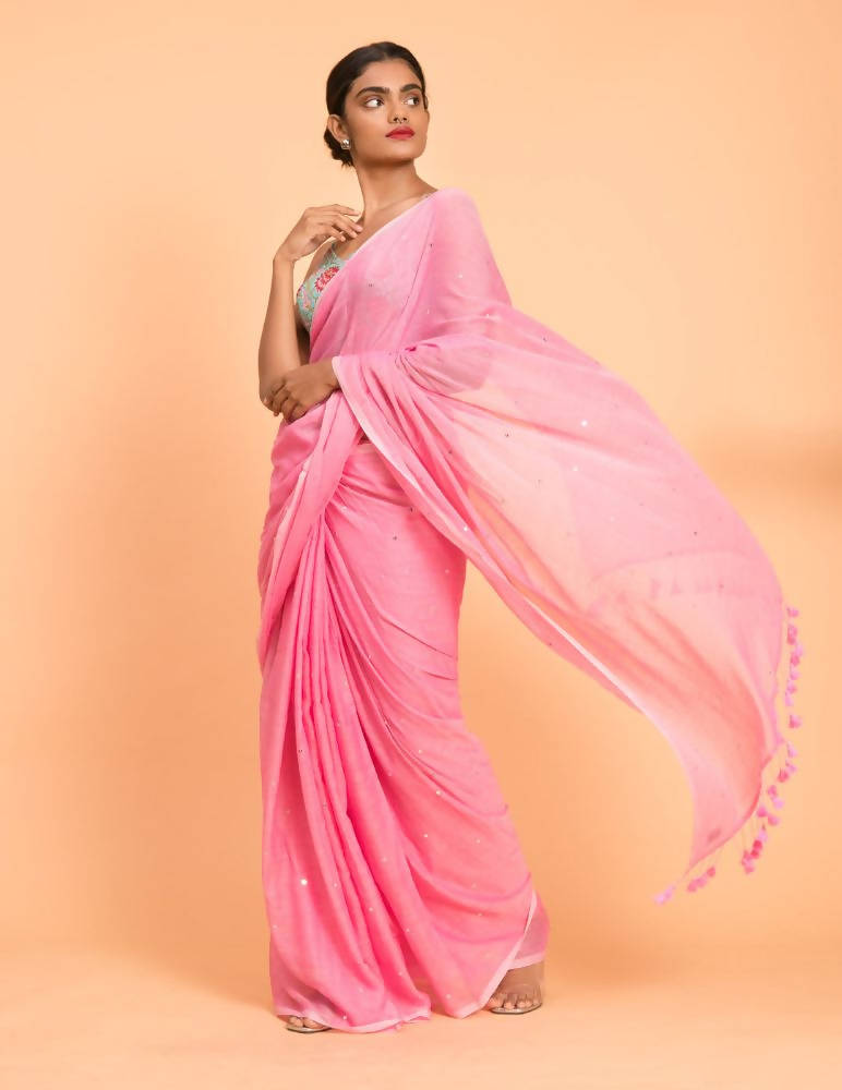 Suta Pink Embellished Sequinned Pure Cotton Saree