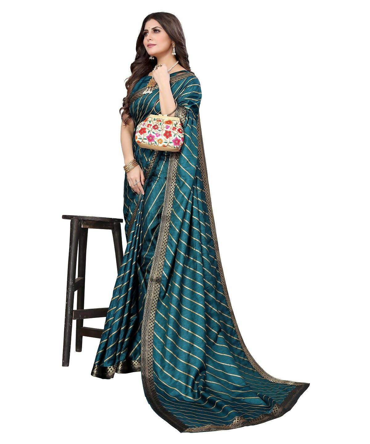 Vamika Dola Silk Rama Green Lace Border Bollywood Style Saree (SUCHI RAMA)