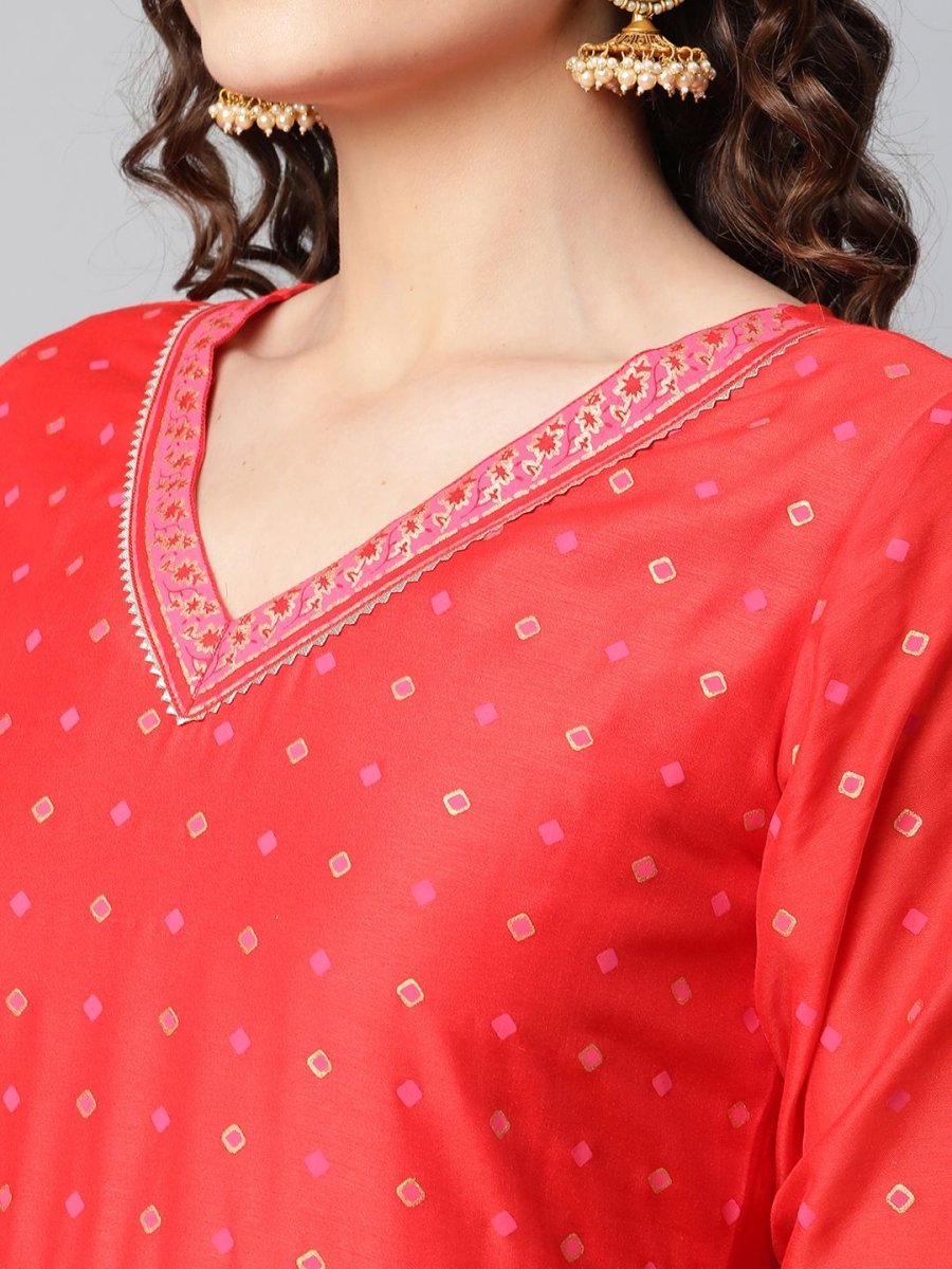 Ahalyaa Women Red Chanderi Khari Printed Dress