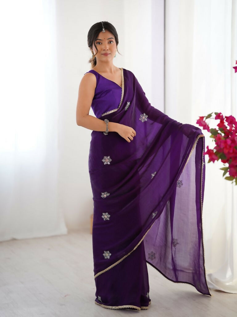 Purple Fendy Designer Beads Moti,Val Sequence Work Saree - Siara