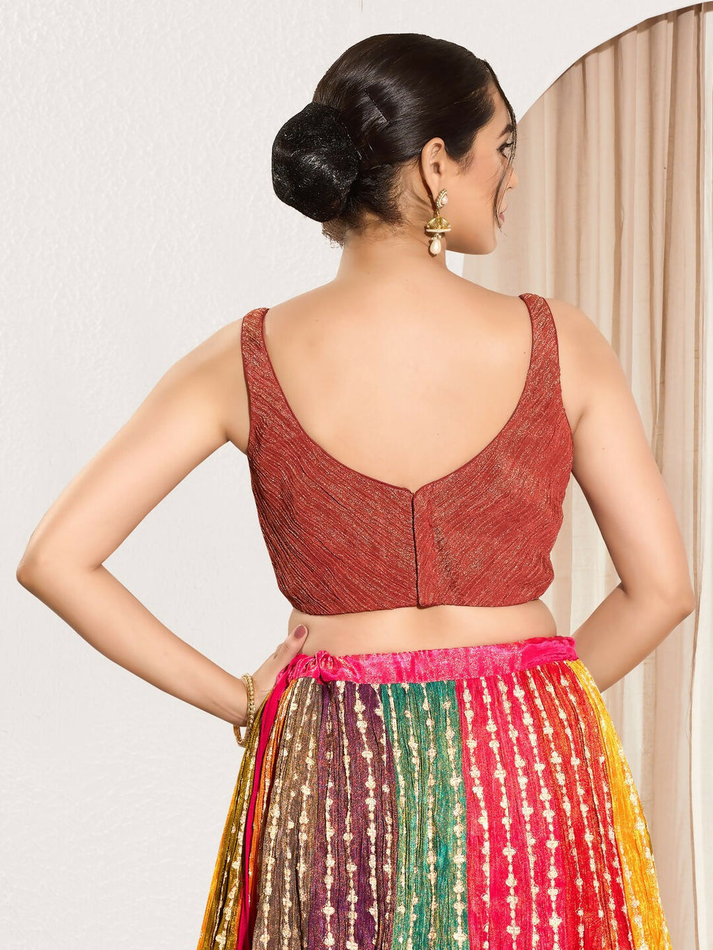 Joban Fashion Rust Tissue Padded Blouse With Sweetheart Neck Sleeveless