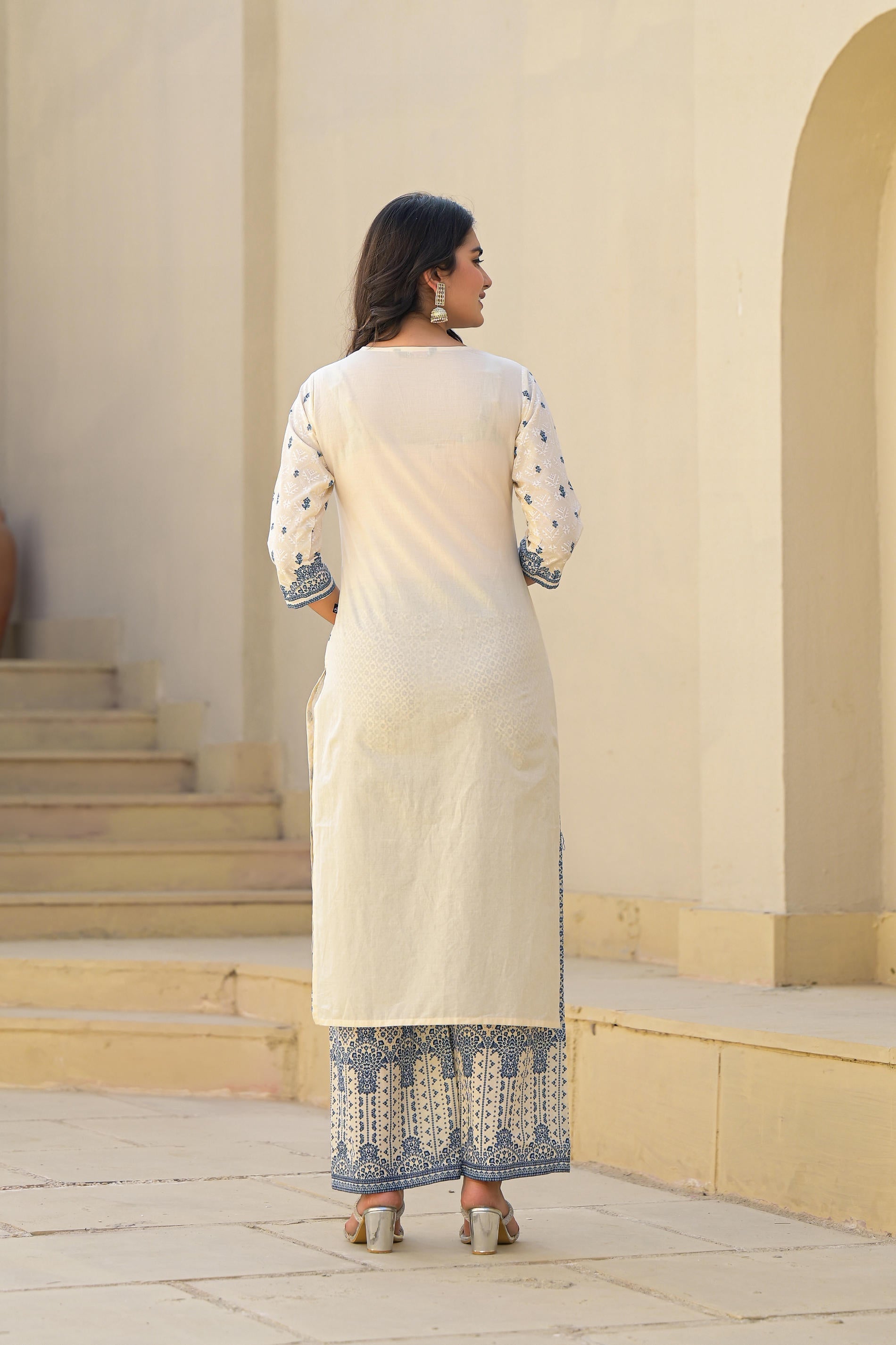Juniper Ivory & Indigo Serenity Block Print Cotton Suit Set