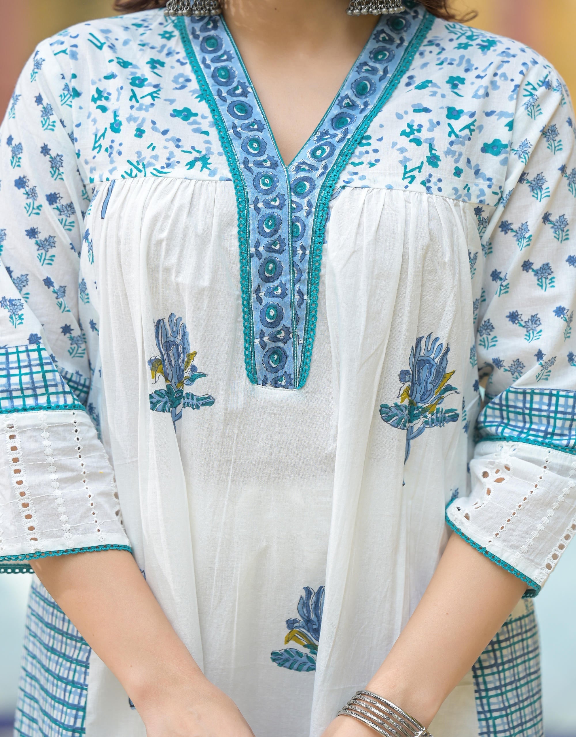 Juniper Women's White Floral Printed Cotton A-Line Kurta Pant And Dupatta Set