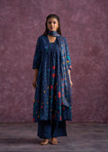 Juniper Indigo Floral Printed Cotton Kurta Set With Chiffon Dupatta
