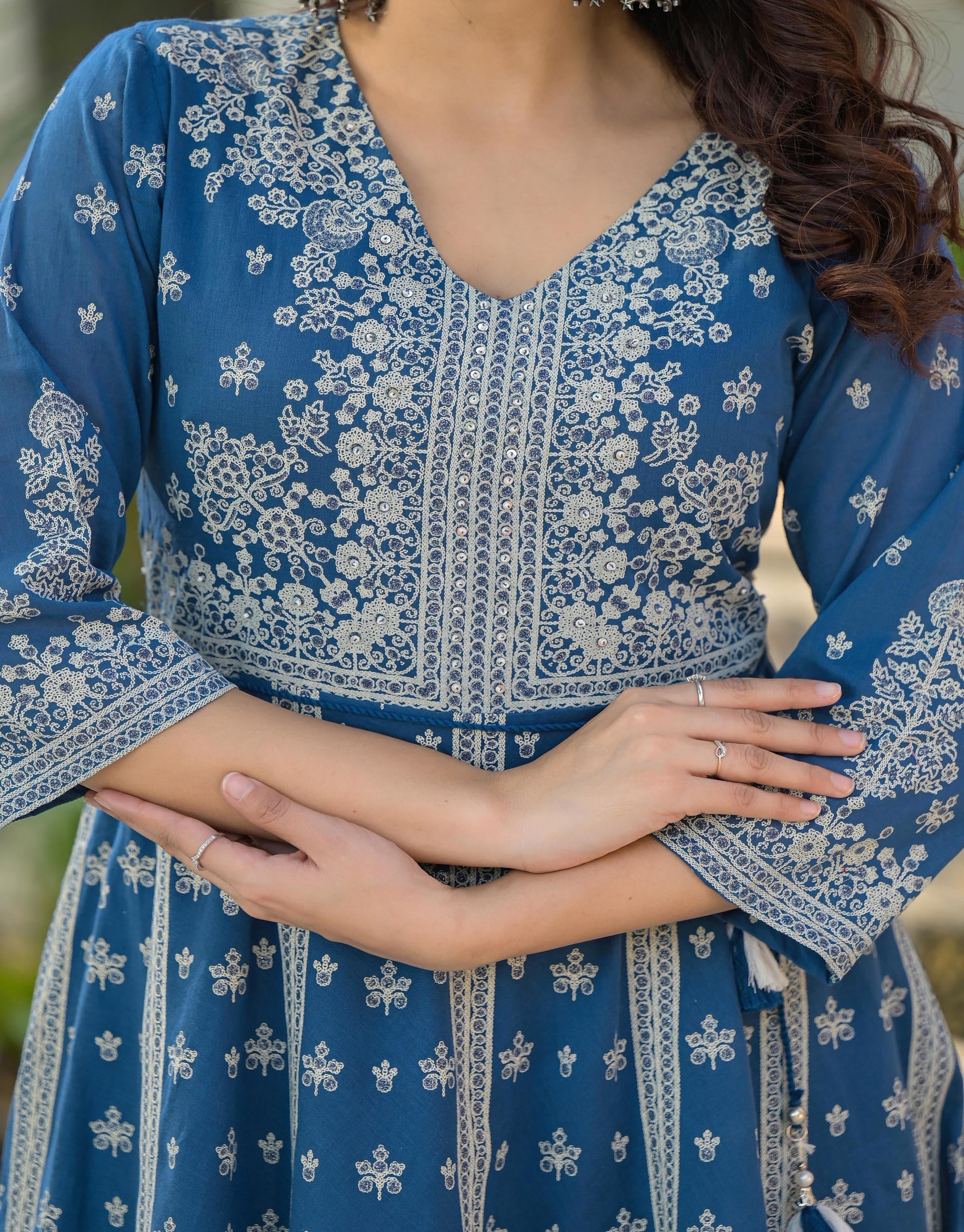 Juniper Indigo Ethnic Motif Printed Cotton Long Dress